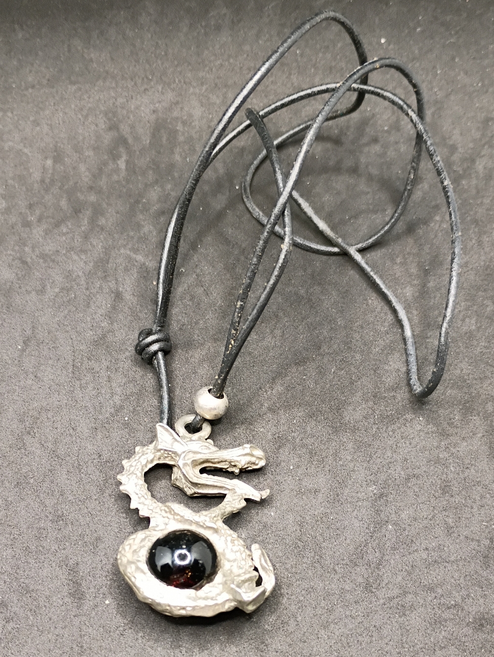 Silver Dragon Pendant Necklace with Black Orb - Unbranded
